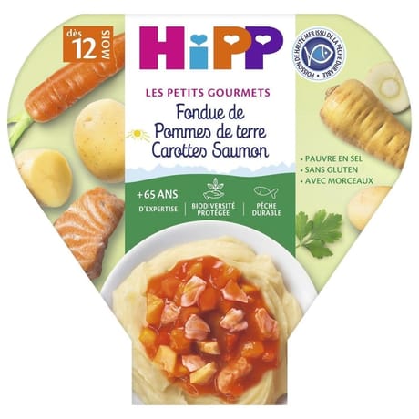 Hipp assiette fondue pomme de terre carottes saumon petits gourmet biologique