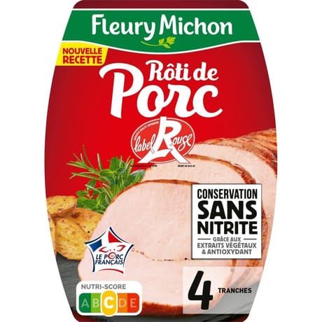 Fleury Michon rôti de porc supérieur label rouge conservation sans nitrite 4 tranches 160g