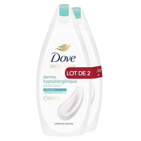 Dove crème de douche dermo hypoallergenique sans parfum 2x400ml