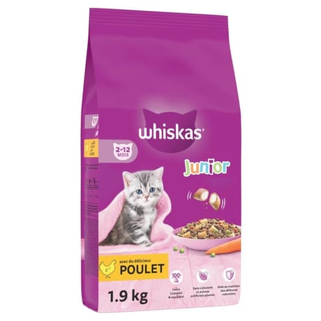 Whiskas croquettes junior au poulet pour chatons 1,9kg