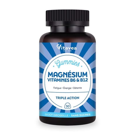 Vitavea gummies magnésium vitamines b6 b12 goût groseille