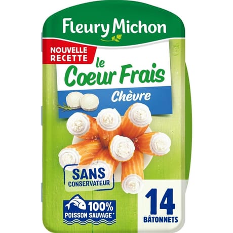 Fleury Michon 14 bâtonnets surimi coeur frais chèvre 224g