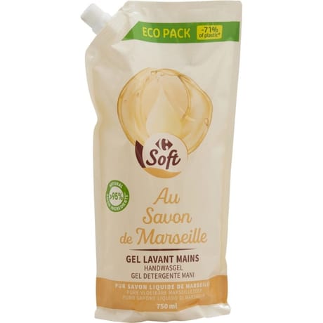 Carrefour soft recharge gel lavant mains savon de marseille 750ml