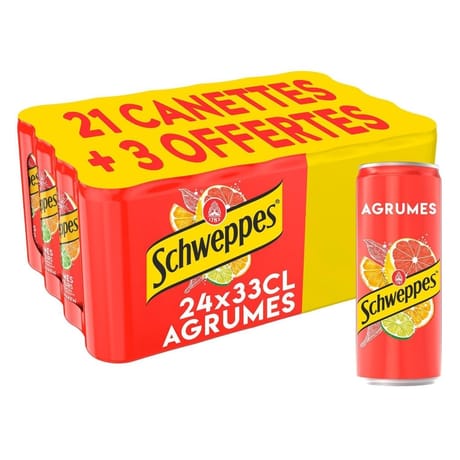 Schweppes agrumes boite slim 24x33cl 21+3 offerts