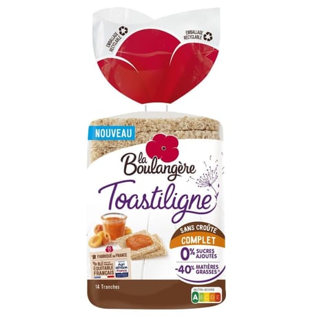 La Boulangère Toastiligne pain de mie complet sans croûte 14 tranches 330g