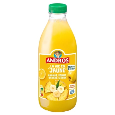 Andros boisson aux fruits la vie en jaune ananas pomme banane et citron 90cl
