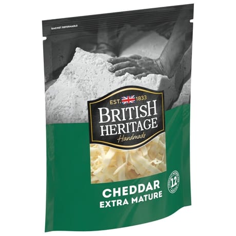 British Heritage cheddar extra mature râpé 150g