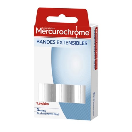 Mercurochrome bandes extensibles lavables lot de 3 x 2mx7cm
