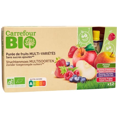 Carrefour bio compotes multi variétés sans sucres ajoutés 12x90g