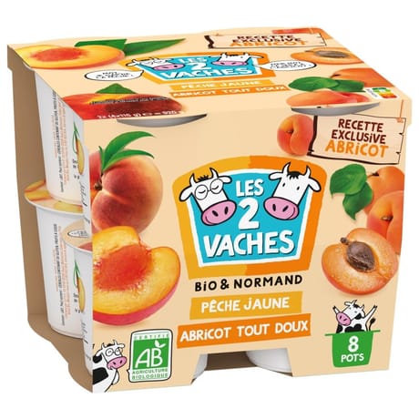 Les 2 vaches brassé bio panaché pêche abricot 8x115g