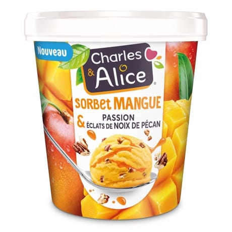 Charles & Alice sorbet mangue passion et éclats de noix de pécan 307g