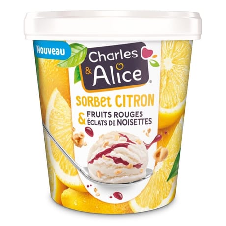 Charles & Alice sorbet citron fruits rouges et éclats de noisettes 310g
