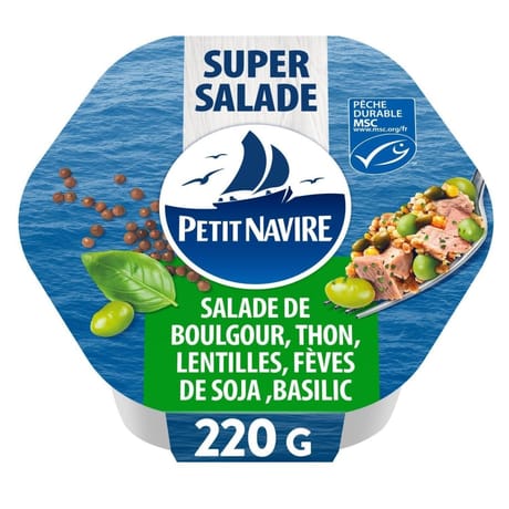 Salade de boulgour, thon MSC, lentilles, fèves de soja et basilic