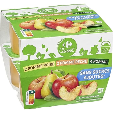Carrefour classic' coupelles pommes poire pêche sans sucre ajoutés - 800g