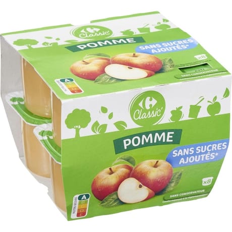 Carrefour classic' compote pomme sans sucres ajoutés 8x100 g