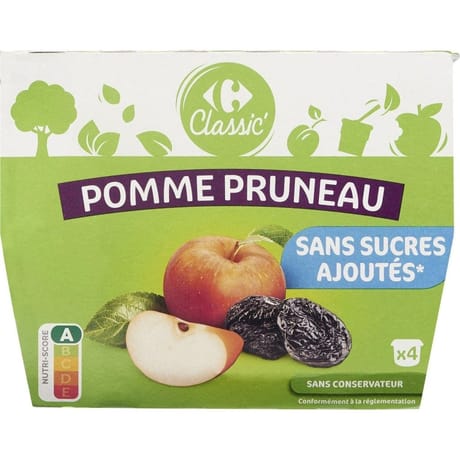 Carrefour classic' compote pomme pruneau sans sucre ajoutés x4 - 400g