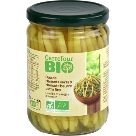 Carrefour bio haricots verts et beurre extra fins bio 280g