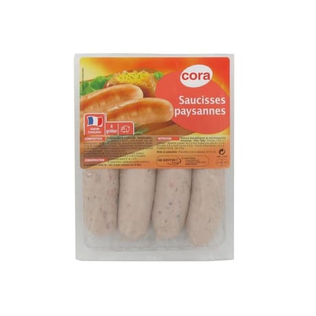 Saucisse blanche paysanne à griller x4 400g cora