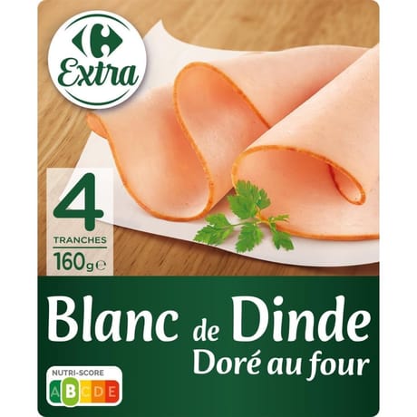 Carrefour extra blanc de dinde doré au four 160g