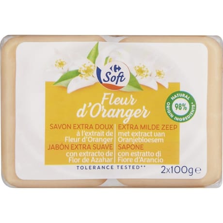 Carrefour soft savon fleur d'oranger 2x100g