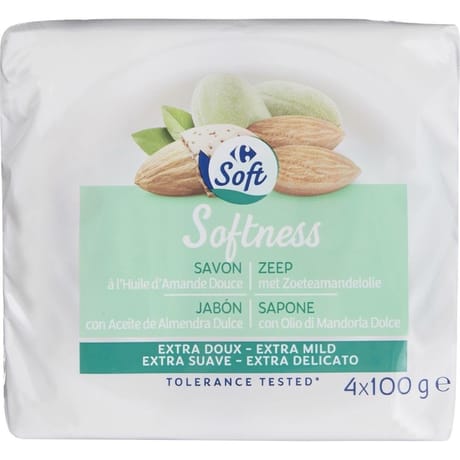 Carrefour soft savon extra doux huile d'amande douce 4x100g