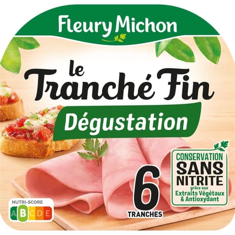 Fleury Michon jambon le tranché fin dégustation 6 tranches conservation sans nitrite 180g