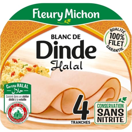 Fleury michon 4 tranches blanc de dinde conservation sans nitrite - halal 130g