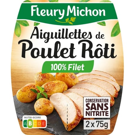 Fleury michon aiguillettes tranchées de poulet rôti conservation sans nitrite 2x75g 150g