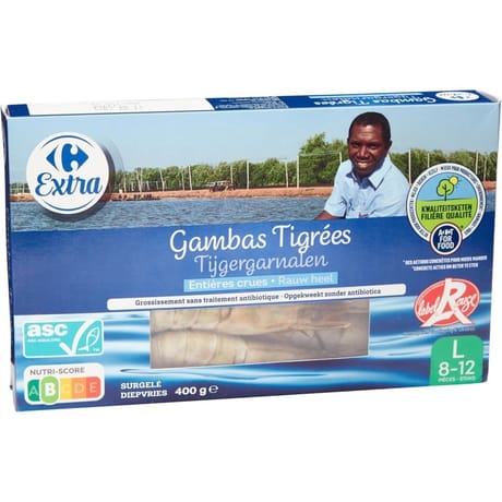Carrefour gamabs entières crues 8/12 asc 400g