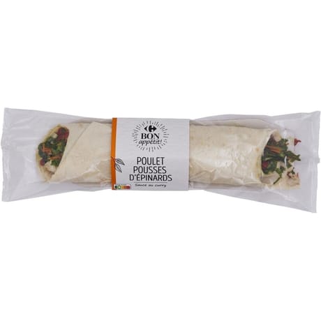 Carrefour bon appétit wrap poulet épibards curry 190g