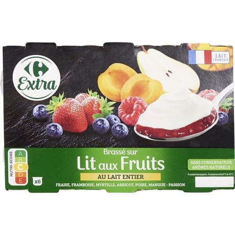 Carrefour extra yaourt brassé sur lit aux fruits 6x125g