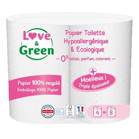 Love & green papier toilette recycle hypoallergenique et ecologique