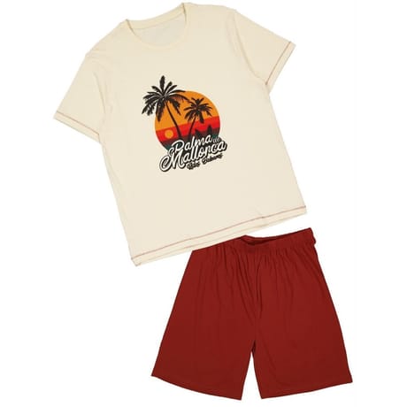 Pyjashort print ECRU/BORDEAUX XXL