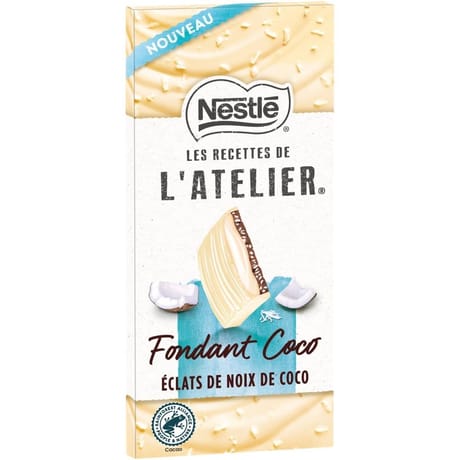 Les recettes de l'atelier tablette de chocolat blanc et lait fondant coco-130g