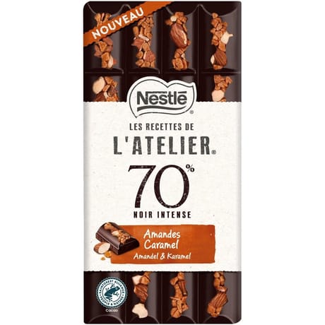Nestle l'atelier 70% tablette caramel et amande 150g