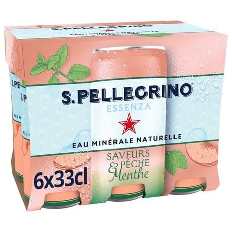 S.pellegrino essenza eau gazeuse aromatisée pêche menthe 6x33cl