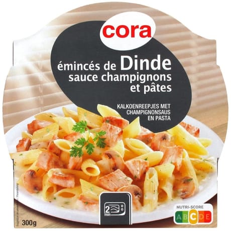 Cora émincés de volaille aux champignons et ses pâtes 300g