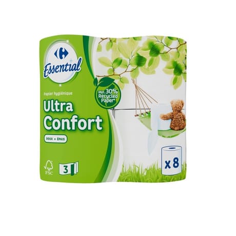 Carrefour essential papier hygénique ultra confort 3 plis x8