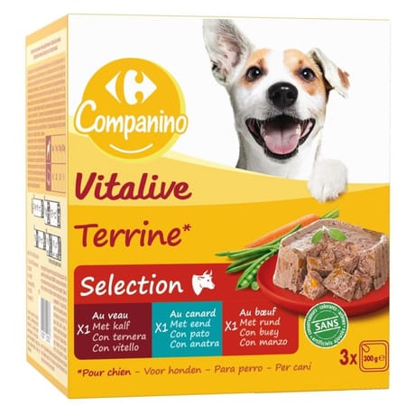 Carrefour companino terrines pour chien sélection aux viandes 3x300g