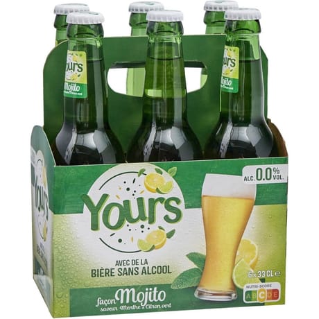 Carrefour bière sans alcool mojito saveur menthe citron yours  6x33cl