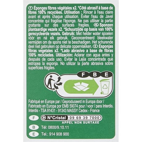 Carrefour ecoplanet éponges végétales grattantes x2