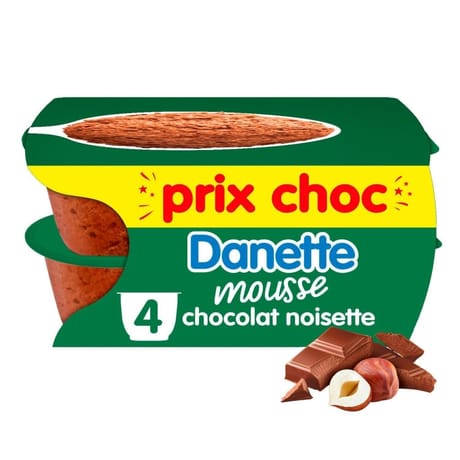 Danette mousse saveur noisette 4x60g prix choc