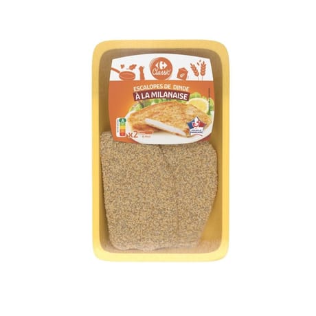 Carrefour Classic 2 escalopes de dinde à la milanaise 260g