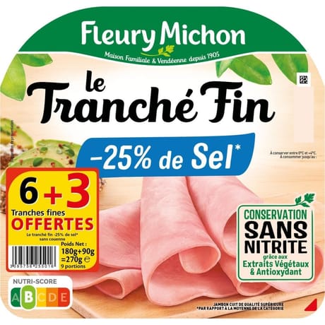 Fleury Michon le tranché fin dégustation sans couenne -25% de sel 6+3 offertes 270g