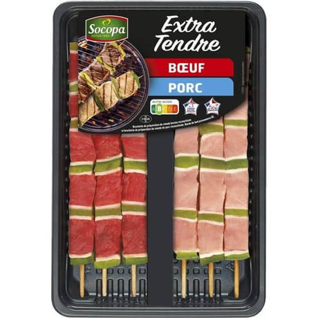 Assortiment brochettes extra tendre nature x6 510g Socopa