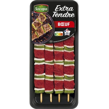 Brochette de boeuf extra tendre nature x4 340g Socopa