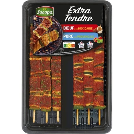 Assortiment de brochettes extra tendre 3 boeuf / 3 porc à la provençale 510g Socopa