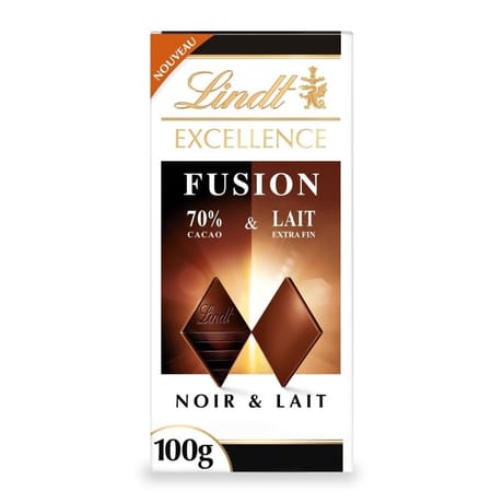 Lindt excellence fusion noir 70% et lait - 100g