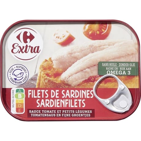 Carrefour extra filets de sardines sauce tomate légumes 100g