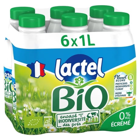 Lactel lait bio écrémé 6 x 1l